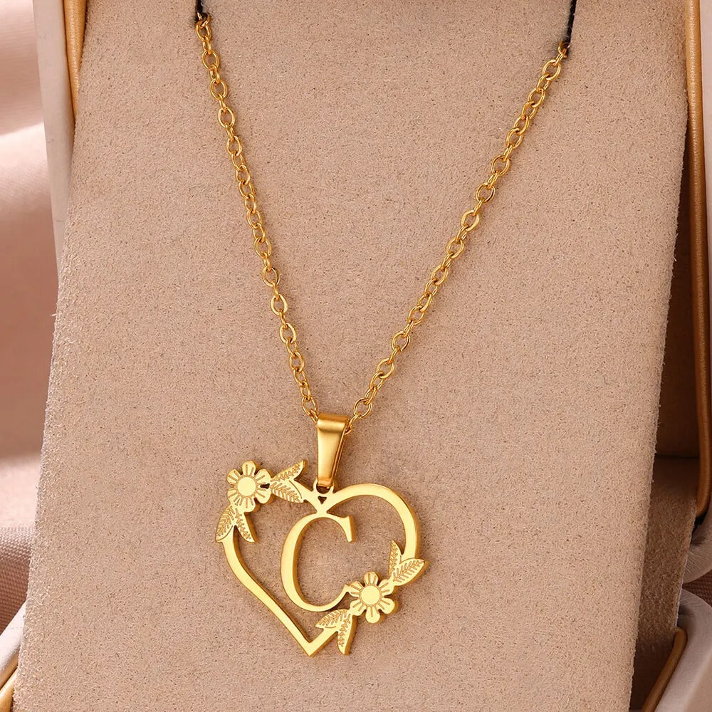 Gold Dainty Flower Initial Necklace L2030