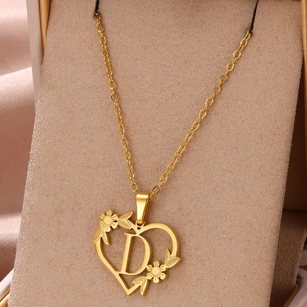 Gold Dainty Flower Initial Necklace L2030