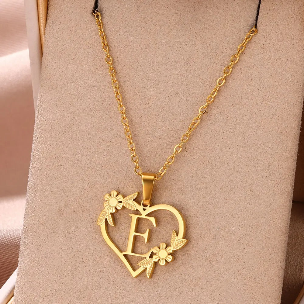 Gold Dainty Flower Initial Necklace L2030