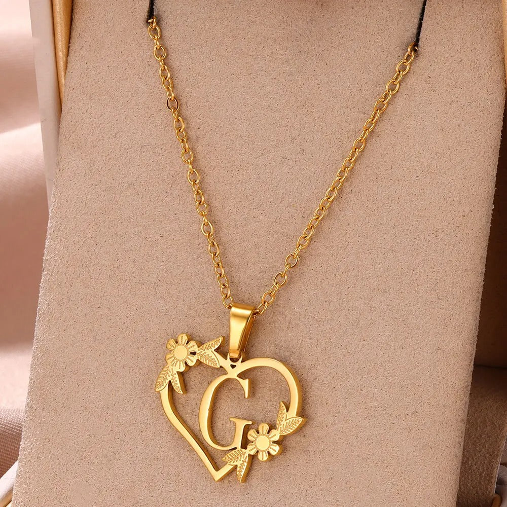 Gold Dainty Flower Initial Necklace L2030