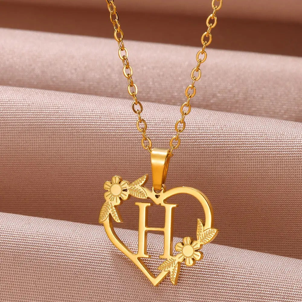 Gold Dainty Flower Initial Necklace L2030