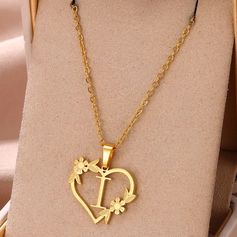 Gold Dainty Flower Initial Necklace L2030