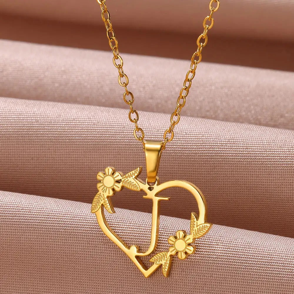 Gold Dainty Flower Initial Necklace L2030