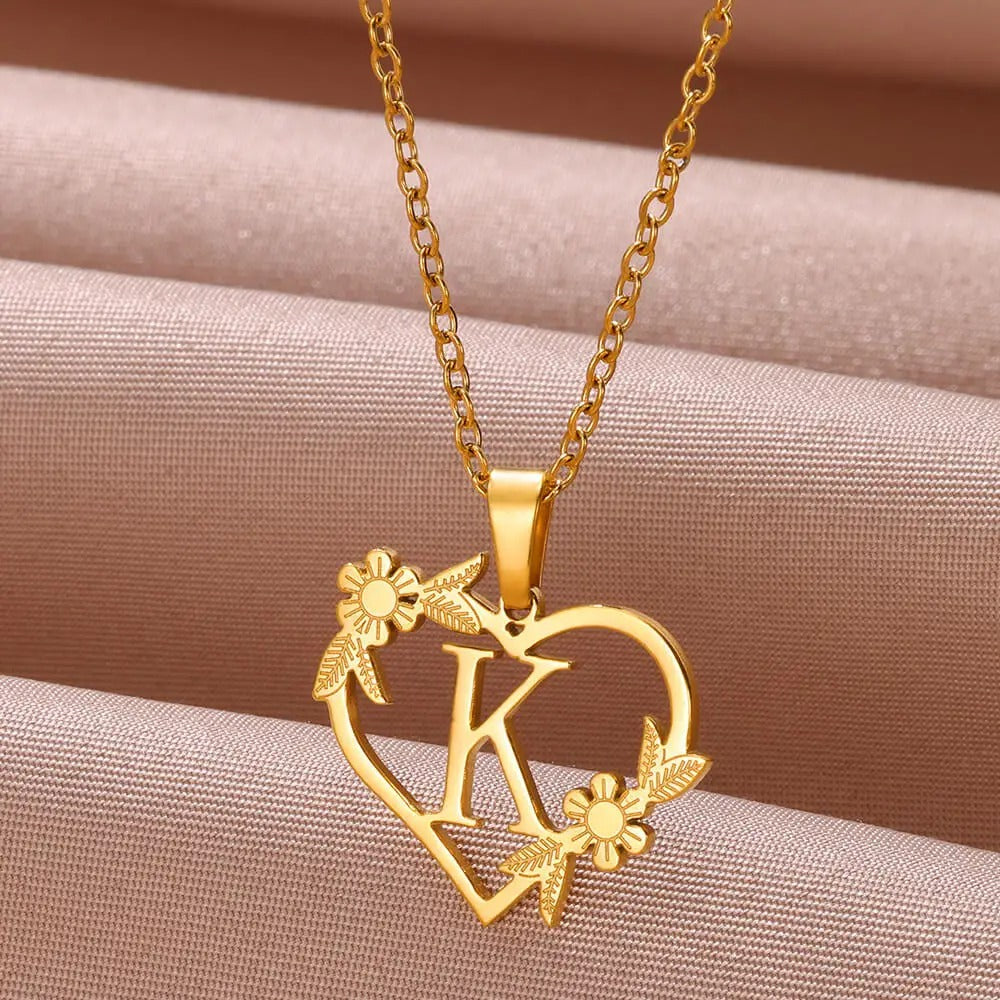 Gold Dainty Flower Initial Necklace L2030
