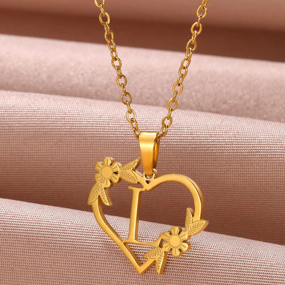 Gold Dainty Flower Initial Necklace L2030