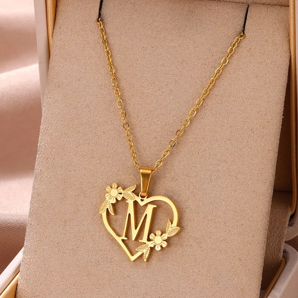 Gold Dainty Flower Initial Necklace L2030