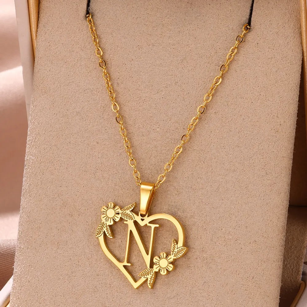 Gold Dainty Flower Initial Necklace L2030