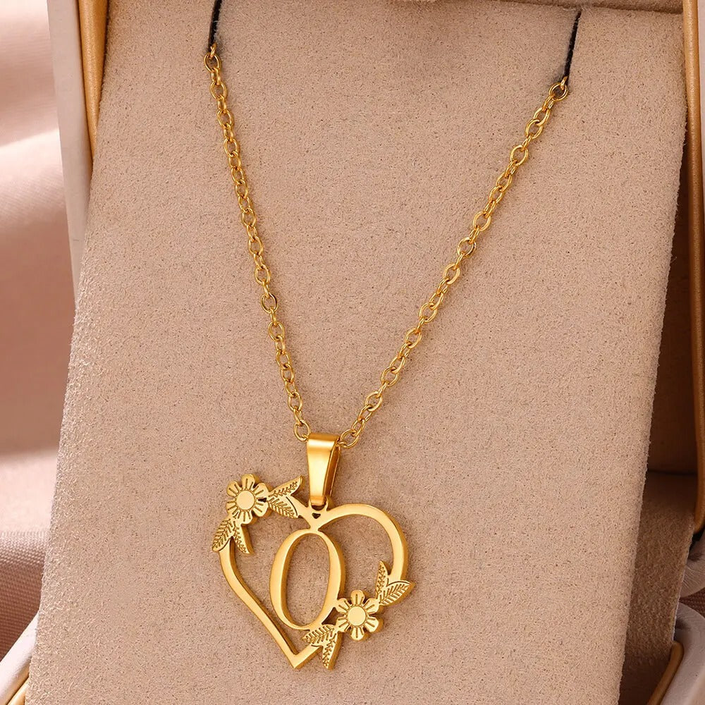 Gold Dainty Flower Initial Necklace L2030