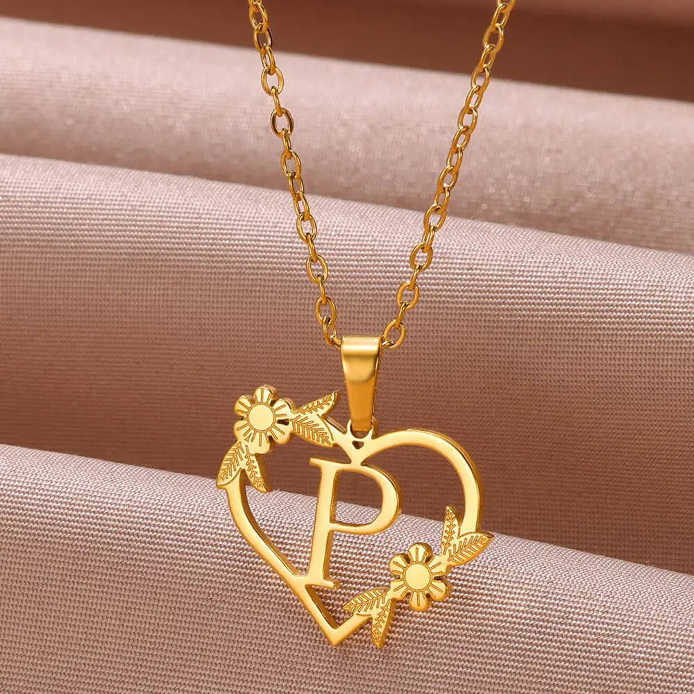 Gold Dainty Flower Initial Necklace L2030