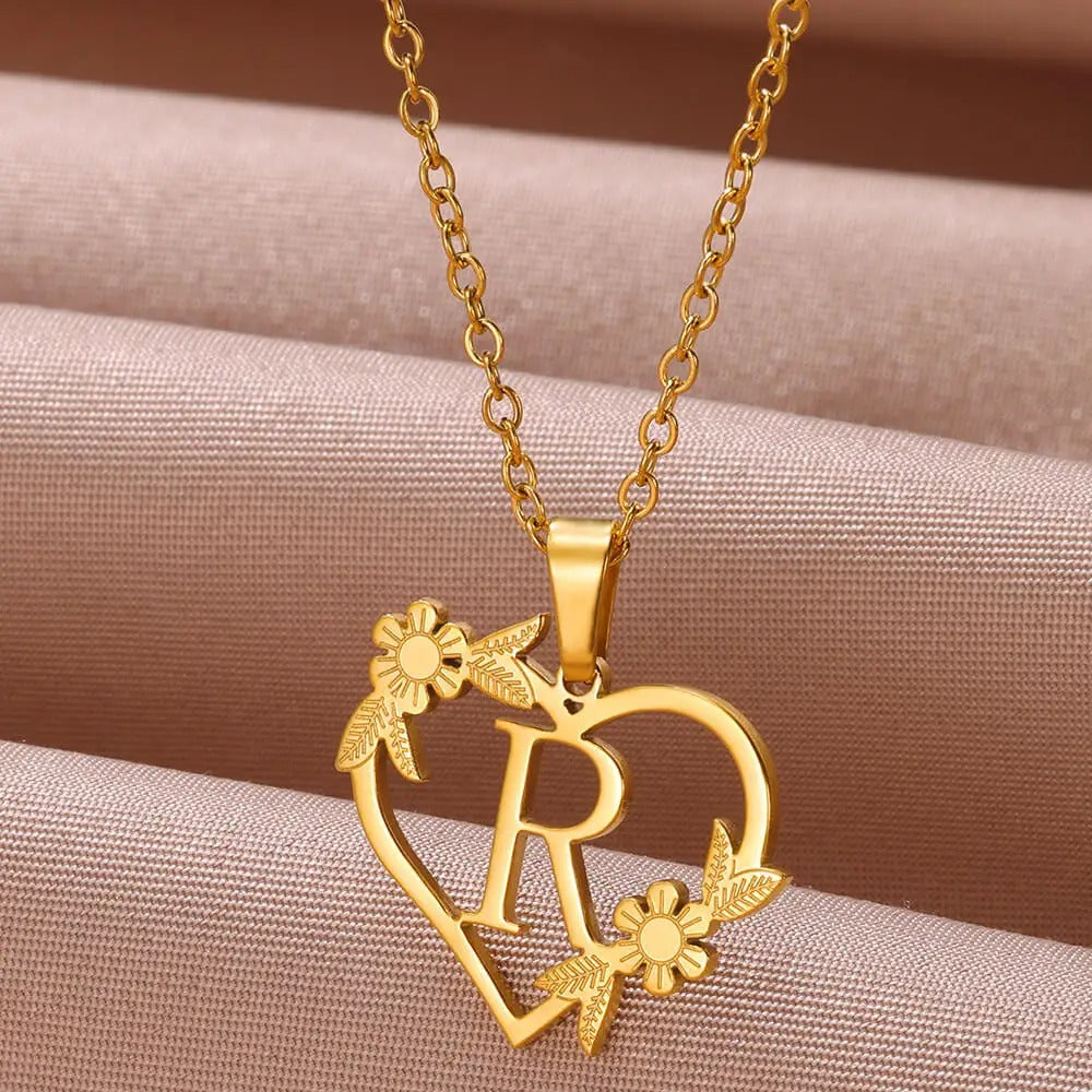 Gold Dainty Flower Initial Necklace L2030