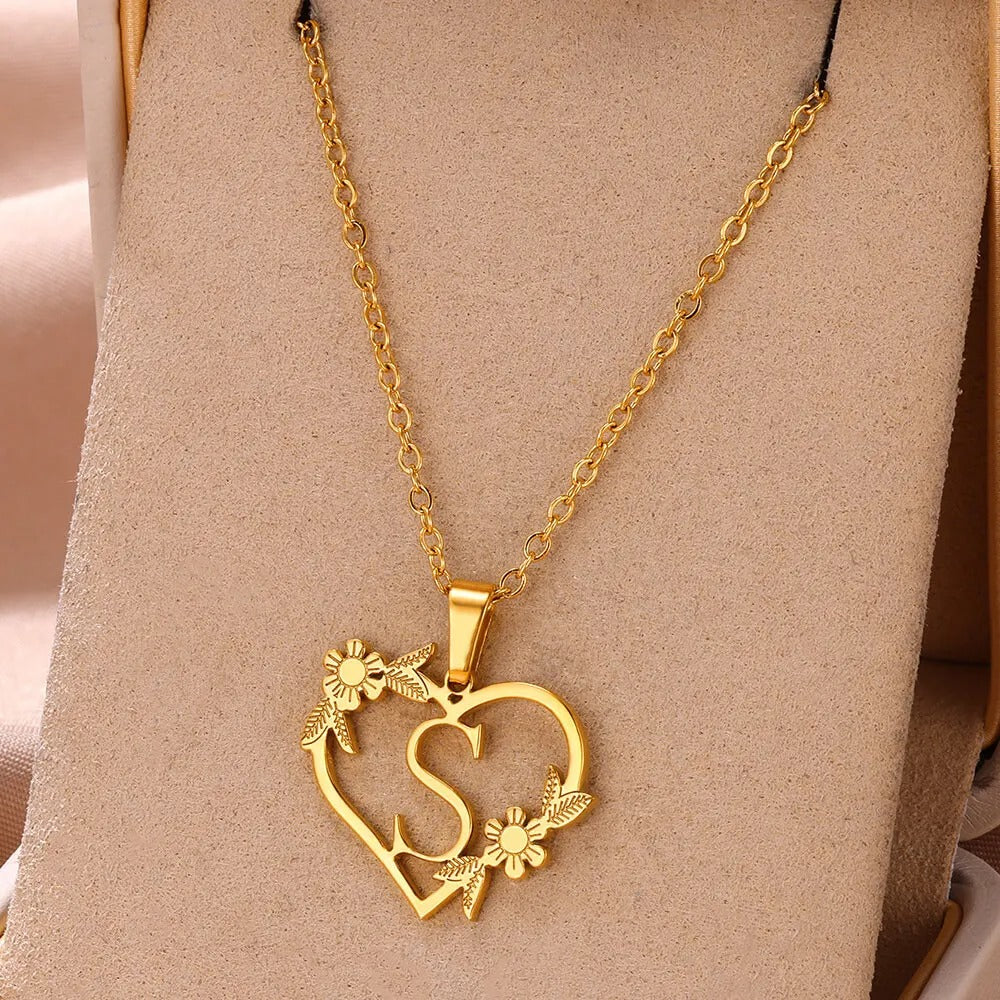 Gold Dainty Flower Initial Necklace L2030