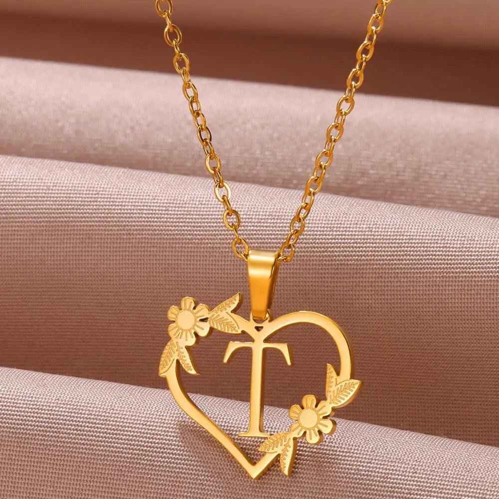 Gold Dainty Flower Initial Necklace L2030