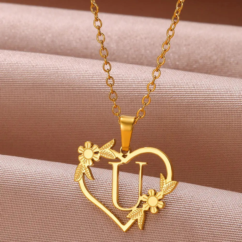 Gold Dainty Flower Initial Necklace L2030