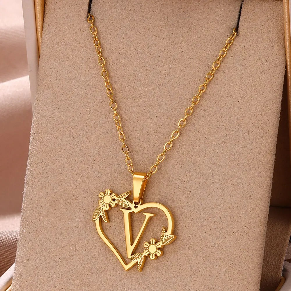 Gold Dainty Flower Initial Necklace L2030