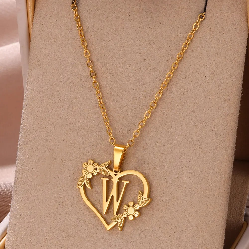 Gold Dainty Flower Initial Necklace L2030