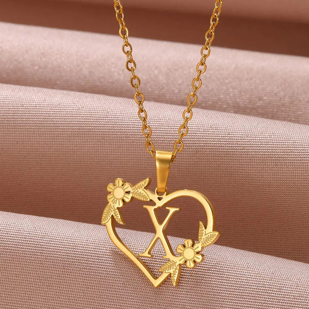 Gold Dainty Flower Initial Necklace L2030
