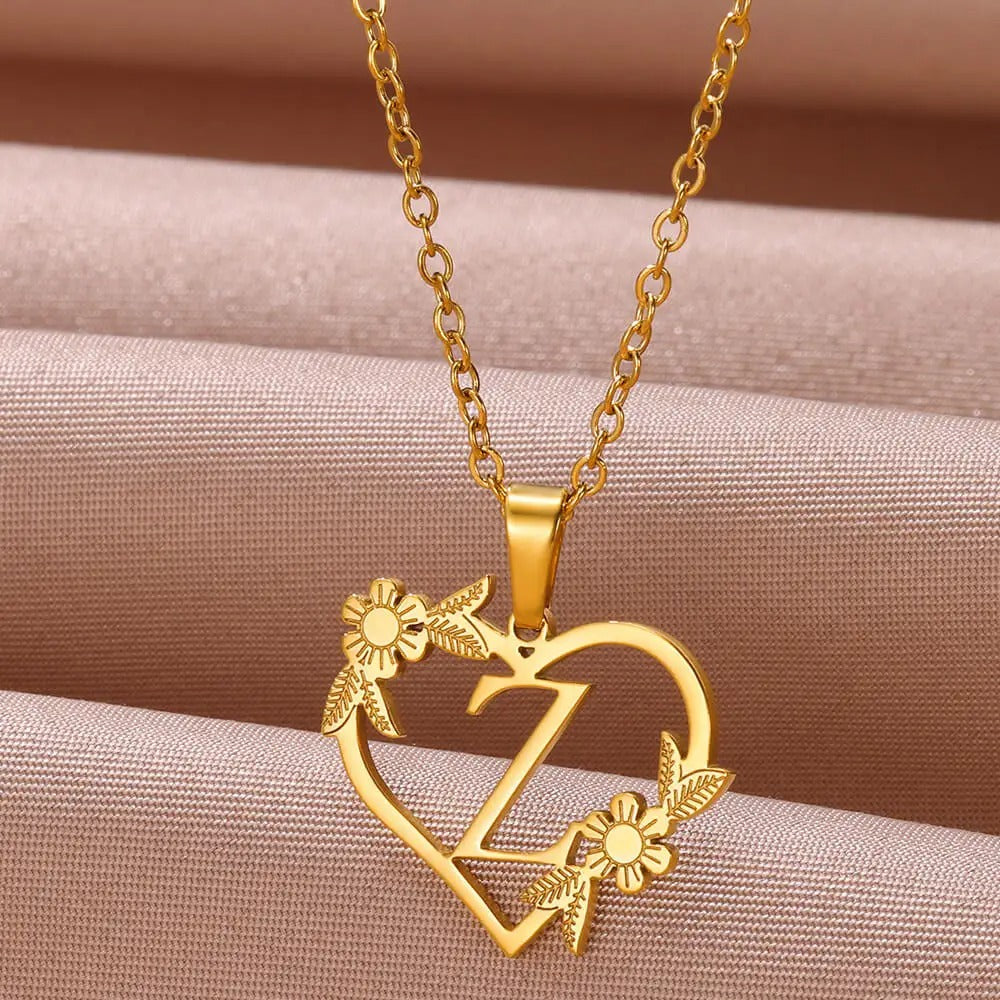 Gold Dainty Flower Initial Necklace L2030
