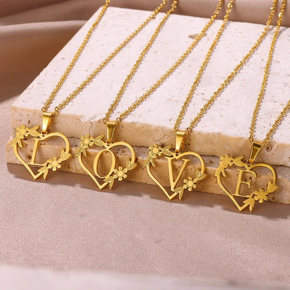 Gold Dainty Flower Initial Necklace L2030