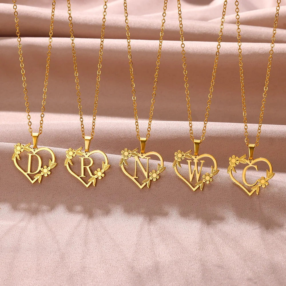 Gold Dainty Flower Initial Necklace L2030