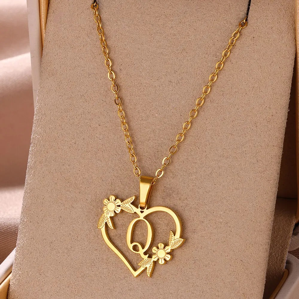 Gold Dainty Flower Initial Necklace L2030