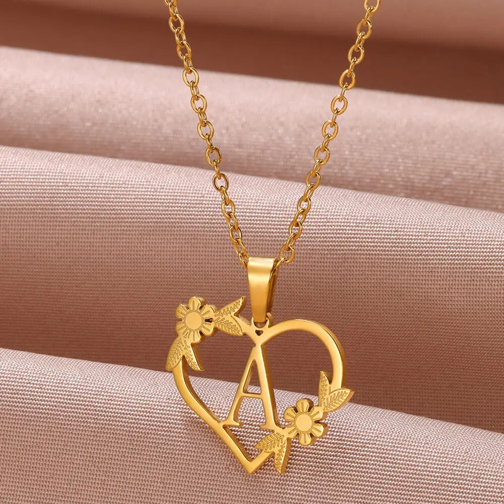 Gold Dainty Flower Initial Necklace L2030