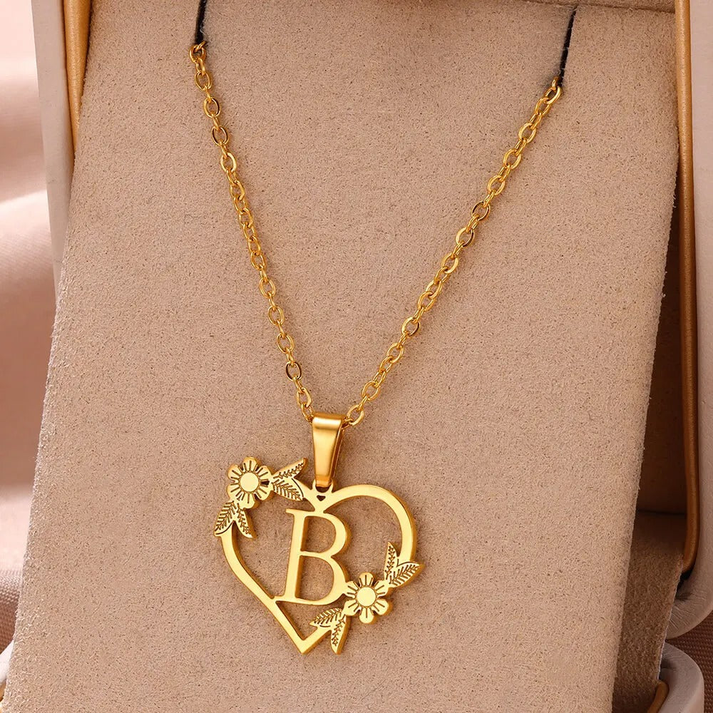 Gold Dainty Flower Initial Necklace L2030