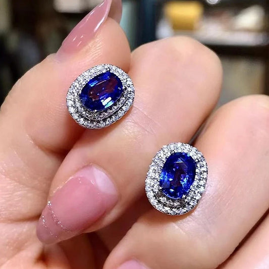 Royal Blue Oval CZ Earrings rboe2177