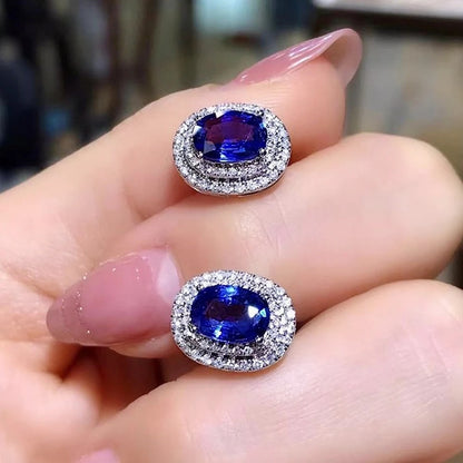 Royal Blue Oval CZ Earrings rboe2177